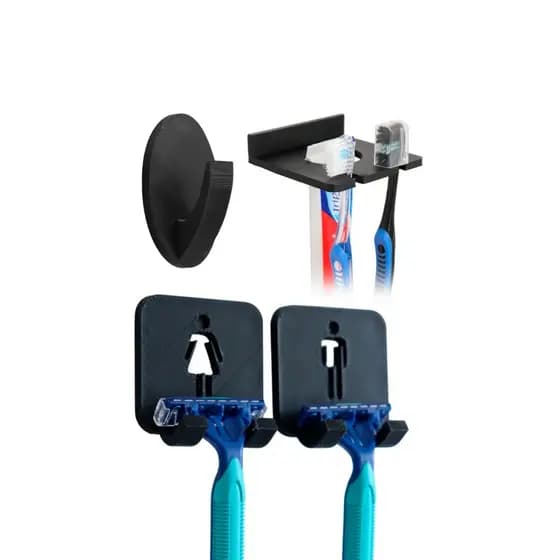 KIT Banheiro Suporte de Gilete para Casal + Suporte Para Escova de Dentes + Suporte Roupas Multiuso