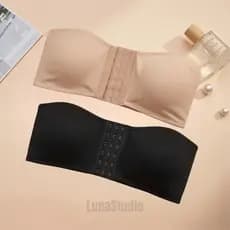 Kit 2 Sutiã Tomara que Caia Fecho Frontal Três Níveis Top Sem Alça Reforçado Bojo Removível Preto Bege Branco