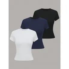 Kit 3 Camiseta Feminina Premium Toque de Poliamida Blusa Manga Curta Baby Look Tee Slim Fit Fitness