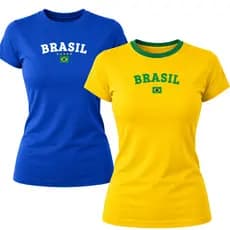 Kit 2 T-shirt Camiseta Do Brasil Camisa Babylook Feminina Estampada Lançamento Copa Promoção