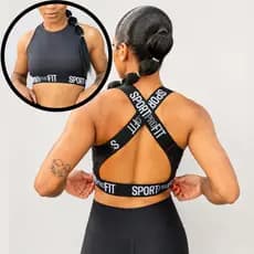 Top Nadador Cruzado Fitness Academia Duplo Bojo Removível Sport ProFit Premium Poliamida Proteção UV50+ Promoção