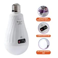 Lâmpada Led 20W de Emergência Recarregável Portátil Camping Pescarias Luz Branca Fria Potente