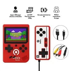 Video Game Portátil 2 Jogadores 400 jogos + Controle Mini Jogo Clássicos Retrô Recarregável Console