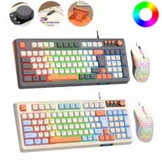 Kit Teclado e Mouse Gamer RGB com Fio e Mixer de Volume Layout 98 Teclas Jogos Semi Mecanico Setup