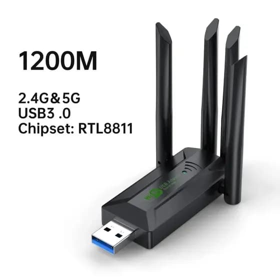 Adaptador Wifi USB 1200Mbps Dual Band 2.4G e 5G 4 Antenas Sem Fio Sem Lag PC Notebook Windows