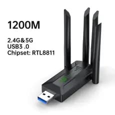 Adaptador Wifi USB 1200Mbps Dual Band 2.4G e 5G 4 Antenas Sem Fio Sem Lag PC Notebook Windows