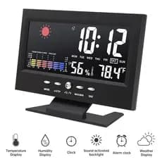 Relógio Despertador Digital LED Meteorológico Alarme Calendário Monitor De Temperatura Mesa Portátil