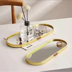 Bandeja Espelhada Multiuso Oval Para Decoração De Vidro Casa Metal
