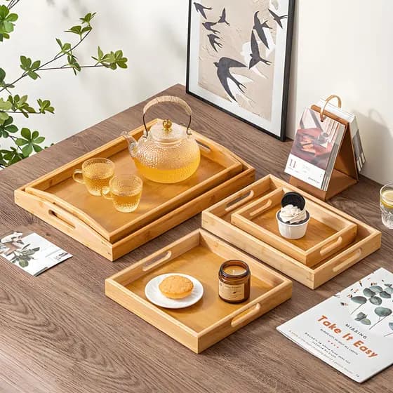 Bandeja Decorativa Grande Organizadora De Bambu Para Servir Café Da Manhã Retangular