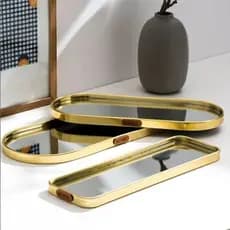 Bandeja Decorativa Organizadora Espelhada Multiuso Oval Dourado Banheiro Lavabo Centro de Mesa Metal