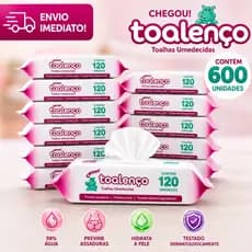 Kit 600 Lenço Umedecido Toalenço Baby Toalhas Umedecidas Infantil Higiene Bebê Sem Alcool