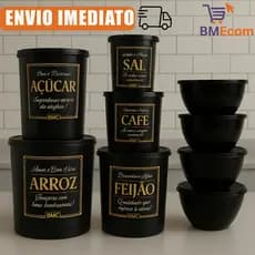 Kit de Potes Mantimentos Para Cozinha 9 Peças Plástico Decorado