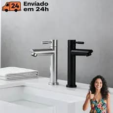 Torneira Banheiro Inox Premium Bancada Moderna Bacia preto/prata