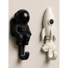 Porta toalha  kit 2 Astronauta e Foguete | Suporte de Parede para Chaves, Toalhas e Acessórios | Impressão 3D