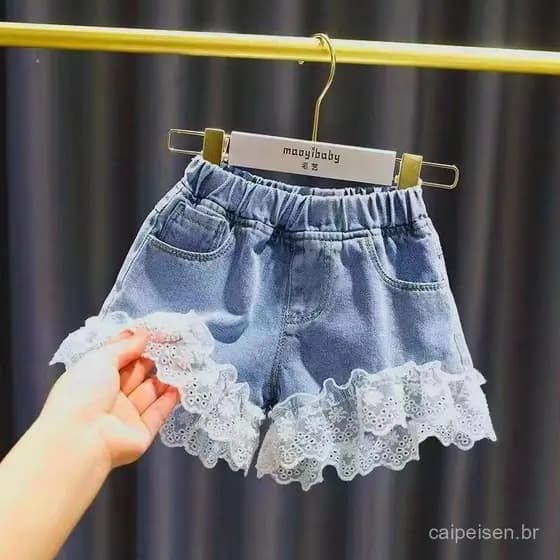 Menina jeans shorts renda renda moda casual