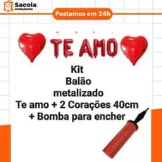 Kit Balões Metalizado Te Amo + 2 Corações 40cm + bomba para encher  bexigas festas