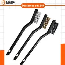 Kit com 3 Escovas Aço Pequenas para Limpeza Pesada de Peças (1 Aço, 1 Latão e 1 Nylon) Tira Ferrugem
