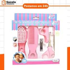 Kit De Cuidados E Higiene Bebe 6 Peças Rosa Cha De Bebe presente beleza para o bebê kit na cor rosa.