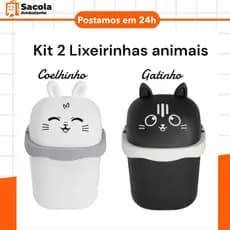 Kit com 2 lixeiras animais multiuso 1,5L lixeirinhas bichinhos gatinho e coelhinho promoção