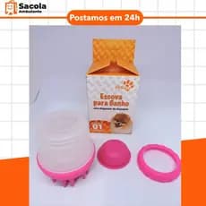 Escova De Banho para Pets com massageador escovinha de Silicone e Reservatório para Shampoo