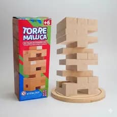 Jogo Torre Maluca – Caiu, Perdeu! Diversão, Estratégia e Equilíbrio com 39 Blocos em MDF