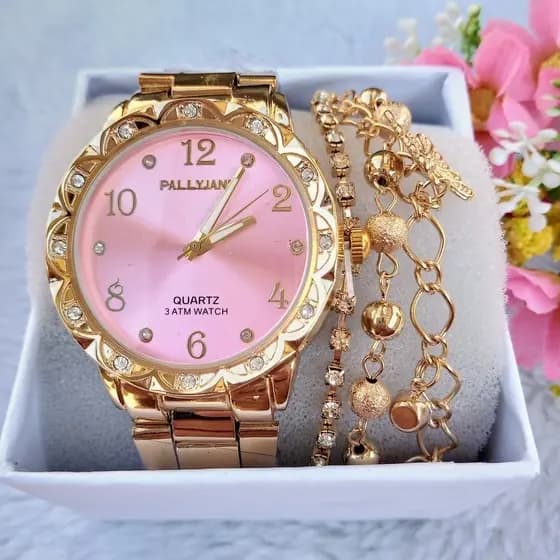 OFERTA Relogios Feminino Banhado + Pulseira Kit Relógio Feminino Dourado Super Lindo Promoção