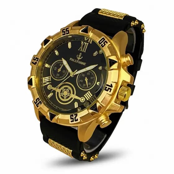 Relógio Masculino Luxo Quartzo – Pulseira Silicone + Banho Ouro 18k Original