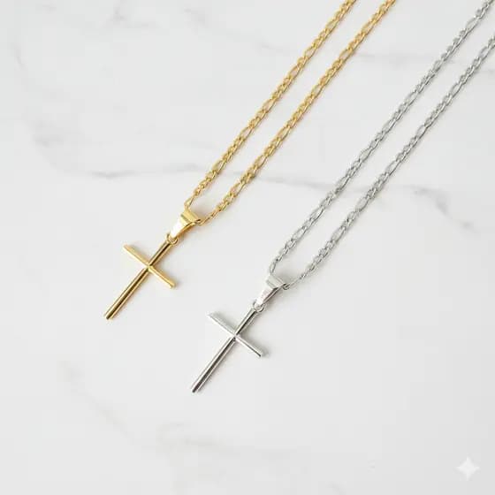 Kit Masculino 3 em 1 – Crucifixo + Corrente Banhada a Prata e Banho Ouro 18k e Pulseira