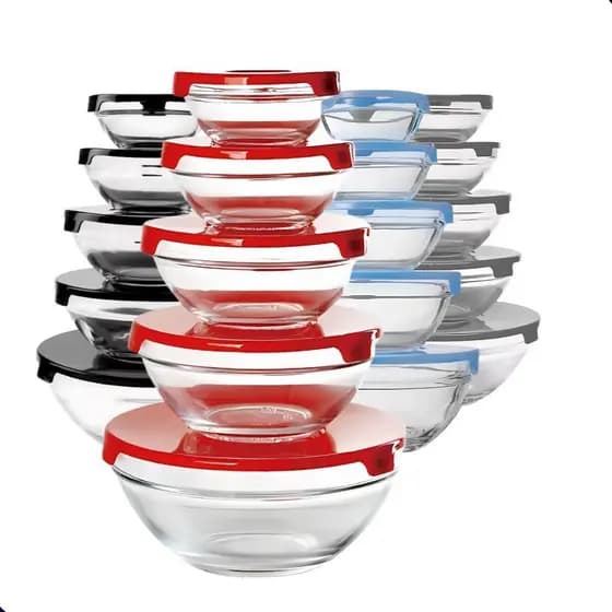 Conjunto 5 Potes Em Vidro Com Tampa Vasilhas Tigelas Bowls Marmita Para Armazenamento De Alimentoss