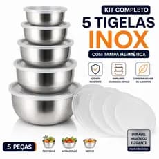 Potes Herméticos Inox Kit 5 Unidade Organix Vedação Segura Empilhável Armazenamento Alimentos 4130ml
