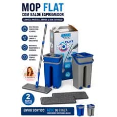 Mop Flat Lava e Seca Balde 2 Refis Pratika Elite  Microfibra Rodo Limpeza Sem Esforço Sortido