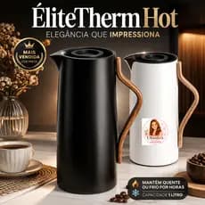 Garrafa Térmica 1L Luxo ÉliteTherm Hot Mantém Quente Frio Horas Design Premium Alça  Madeira Preta