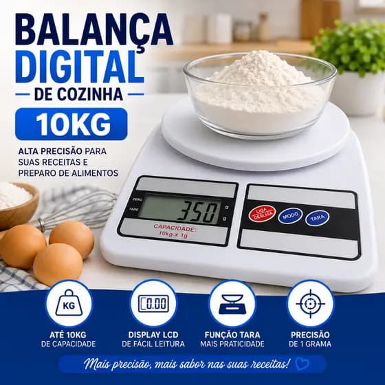 Balança Digital Cozinha Alta Precisao Capacidade 10kg Compacta Portatil
