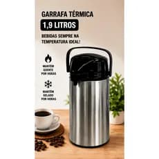 Garrafa Térmica Inox 1,9L Com Bomba De Pressão Mantém Quente Frio Ideal Para Chimarrão
