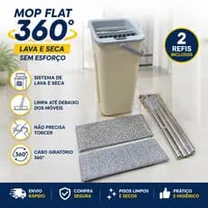 Mop Flat 360 Esfregão Lava Seca Com 2 Refis Compacto Sem Esforço Limpeza Rápida Elite Branco/Azul