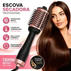 Escova Secadora 1300W Bivolt Profissional 3 Em 1 Alisa Seca Modela Cabelos Com Íons Anti Frizz