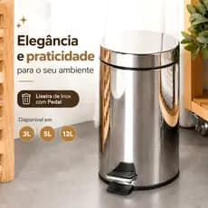 Lixeira Inox com Pedal 3L 5L 12L Tampa Soft Close Banheiro Cozinha Escritório Resistente