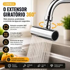 Extensor Adaptador Giratório Torneira 360° 4 Modos De Jato Anti Respingo Economiza  Água Universal