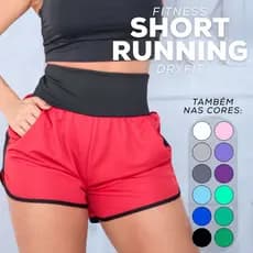 Short Fitnes Feminino Dry Fit Furadinho Arredondado Soltinho Com Bolsos Cós Alto Para Corrida Treino