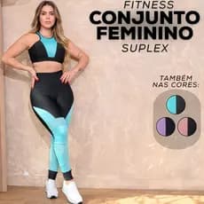 Conjunto Academia Confort Feminino Detalhes Em Tela Top Cropped Sem Bojo Calça Leg Modeladora Cintura