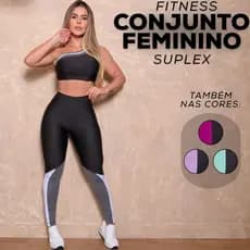 Conjunto Fitness Feminino Top Sem Bojo Ombro Só Conforto Calça Modela Cintura Recortes Coloridos