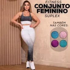 Conjunto Feminino Esportivo Degradê Zero Transparência Top com Bojo Calça Legging Modeladora de Cintura