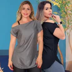Kit 2 Camisetas Feminina Fitness DryFit Academia Tapa Bumbum Ombro Só Conforto Dia a Dia Promoção