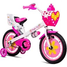 Bicicleta Infantil Aro 16 Menina 4, 5 Anos Magic Joy Cestinho e Cadeirinha de Boneca Coração Rodinha