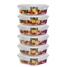 Kit Com 6 Potes Hermético Retangular 640ml Tampa Com 4 Travas Resistente Ideal Para Marmita Fit Premium