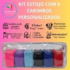 CARIMBOS PERSONALIZADOS KIT 6 COM ESTOJO NYKON 302 PROFISSÕES PROFESSORES PROFISSIONAL PAPELARIA CARIMBO PERSONALIZADO