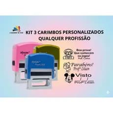 KIT 3 CARIMBOS AUTOMATICO PERSONALIZADOS PROFISSOES PROFESSORES PAPELARIA NYKON 302 ENFERMAGEM PROFISSOES