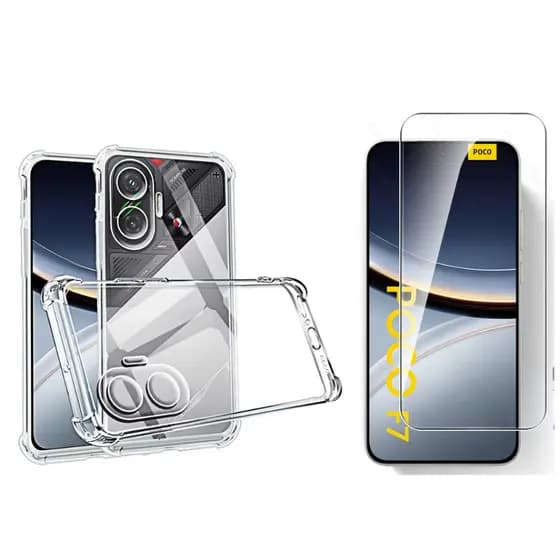 Capa Capinha Transparente Anti-queda + Película 9D 3D Vidro compatível com Poco F7