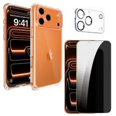 Capa Capinha Transparente Anti-queda + Película 3D 9D Privacidade + Câmera para iPhone 17, 17 Air, 17 Pro, 17 Pro Max.