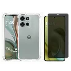 Capa Capinha Transparente Anti-queda Premium + Película Privacidade Anti-Espião 3D para Edge 60 Neo. Tela 6,36